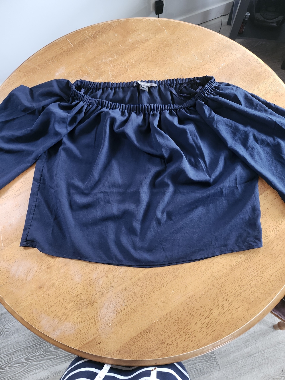 French Connection Navy Off The Shoulder Blouse Small Flowy Layered